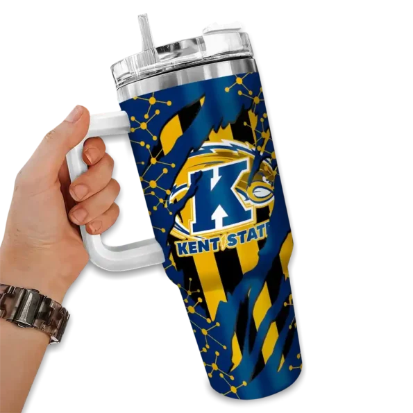 custom kent state golden flashes claw cut navy blue black curved tumbler fashion forward.webp