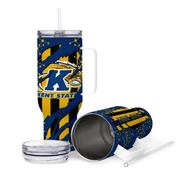 custom kent state golden flashes claw cut navy blue black curved tumbler high quality.webp
