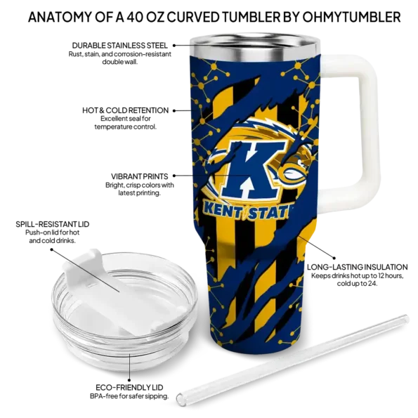 custom kent state golden flashes claw cut navy blue black curved tumbler new arrival.webp