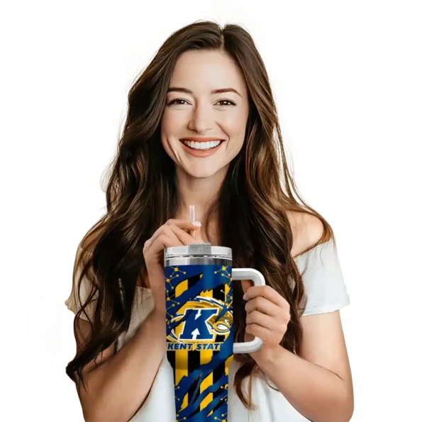 custom kent state golden flashes claw cut navy blue black curved tumbler premium grade.webp