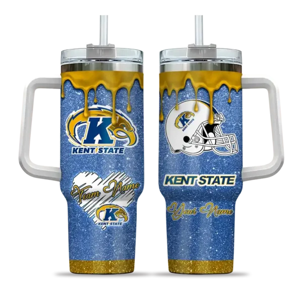 custom kent state golden flashes heart helmet motif navy blue curved tumbler best selling.webp