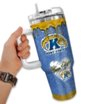 custom kent state golden flashes heart helmet motif navy blue curved tumbler best selling.webp
