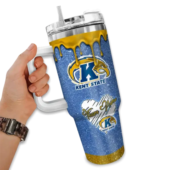 custom kent state golden flashes heart helmet motif navy blue curved tumbler fashion forward.webp