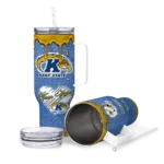 custom kent state golden flashes heart helmet motif navy blue curved tumbler best selling.webp