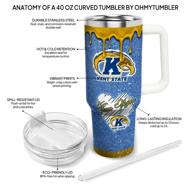 custom kent state golden flashes heart helmet motif navy blue curved tumbler new arrival.webp