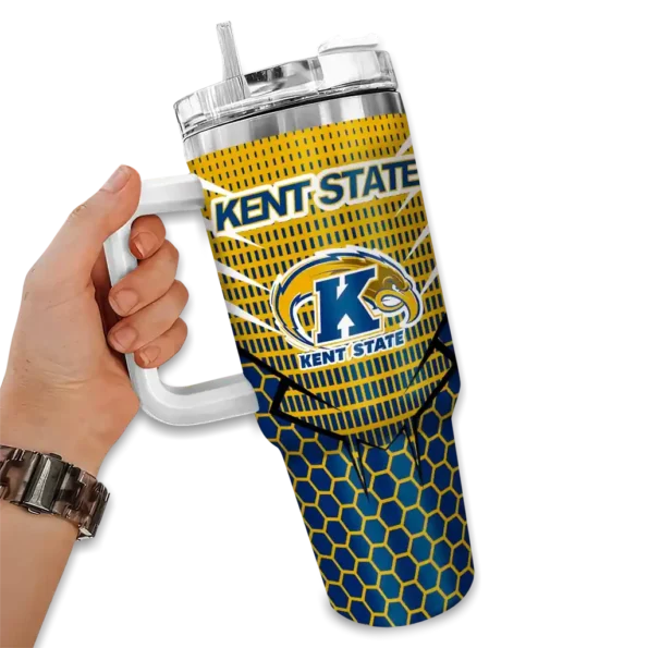 custom kent state golden flashes hex texture navy blue curved tumbler fashion forward.webp