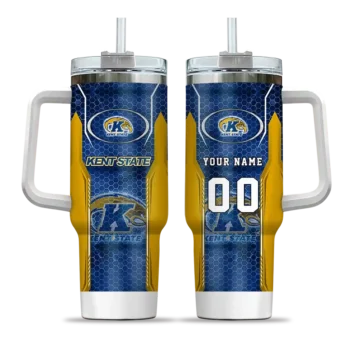 custom kent state golden flashes hexagon armor navy blue curved tumbler best selling.webp