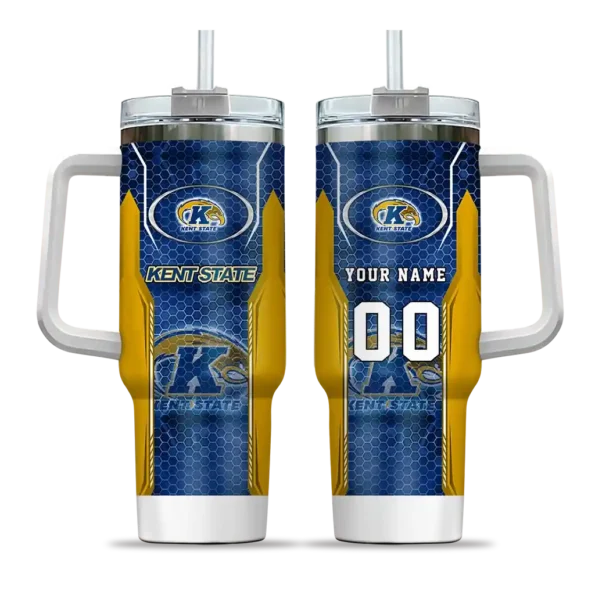 custom kent state golden flashes hexagon armor navy blue curved tumbler best selling.webp