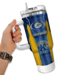custom kent state golden flashes hexagon armor navy blue curved tumbler best selling.webp