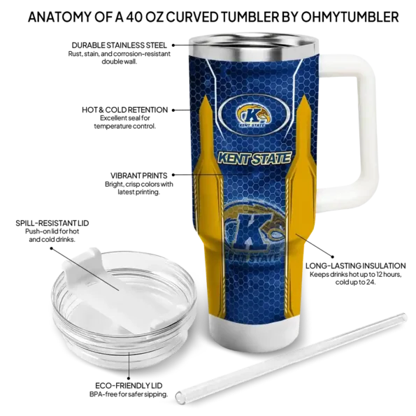 custom kent state golden flashes hexagon armor navy blue curved tumbler new arrival.webp