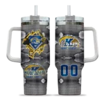 custom kent state golden flashes superman shield navy blue gray curved tumbler best selling.webp