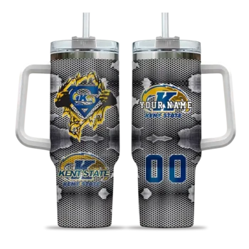 custom kent state golden flashes superman shield navy blue gray curved tumbler best selling.webp