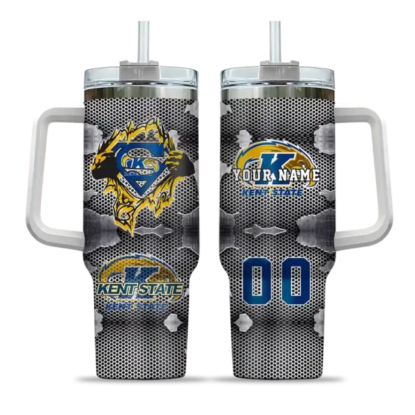 custom kent state golden flashes superman shield navy blue gray curved tumbler best selling.webp