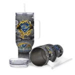 custom kent state golden flashes superman shield navy blue gray curved tumbler best selling.webp
