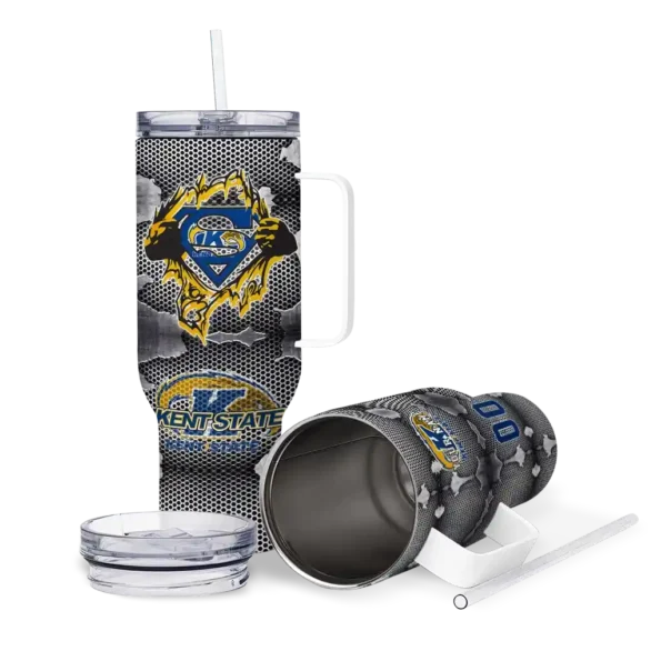 custom kent state golden flashes superman shield navy blue gray curved tumbler high quality.webp