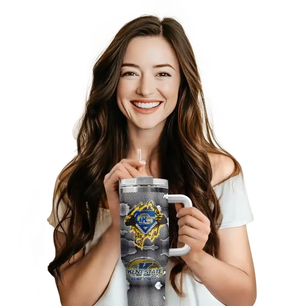 custom kent state golden flashes superman shield navy blue gray curved tumbler premium grade.webp