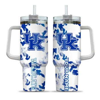custom kentucky wildcats camo mashup blue white curved tumbler best selling.webp