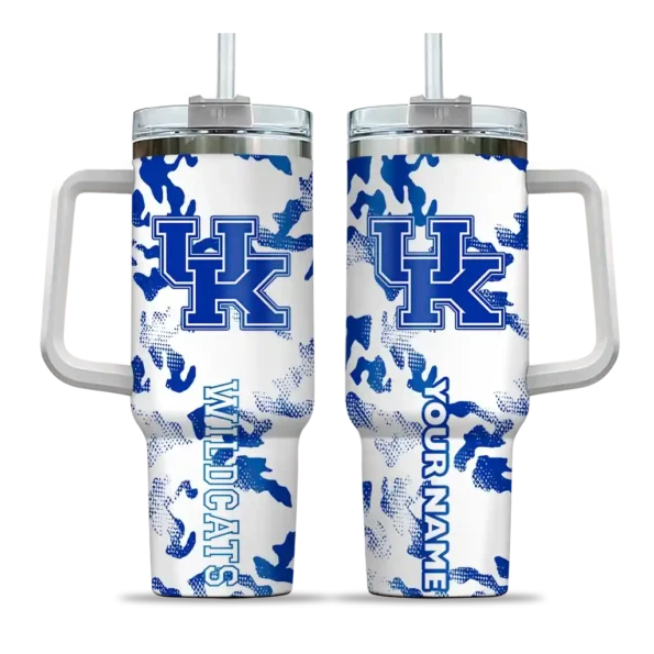 custom kentucky wildcats camo mashup blue white curved tumbler best selling.webp