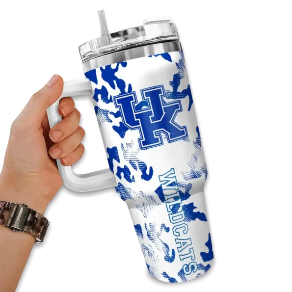 custom kentucky wildcats camo mashup blue white curved tumbler fashion forward.webp