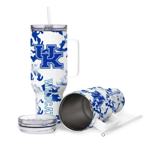 custom kentucky wildcats camo mashup blue white curved tumbler high quality.webp