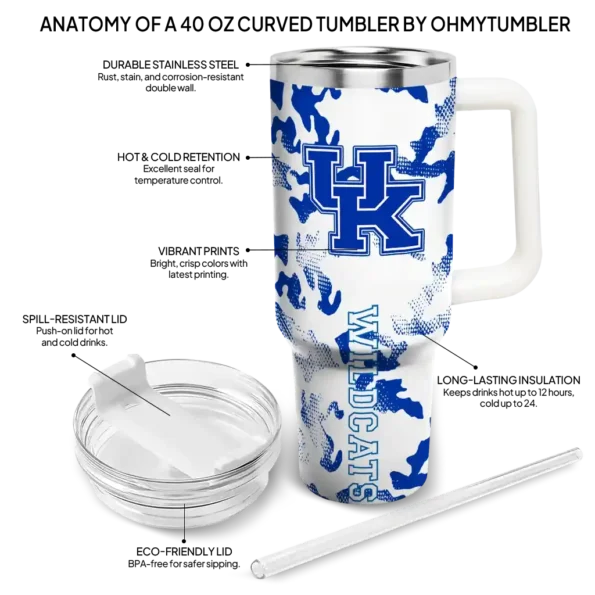 custom kentucky wildcats camo mashup blue white curved tumbler new arrival.webp
