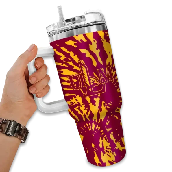 custom louisiana monroe warhawks burst swirl red curved tumbler fashion forward.webp