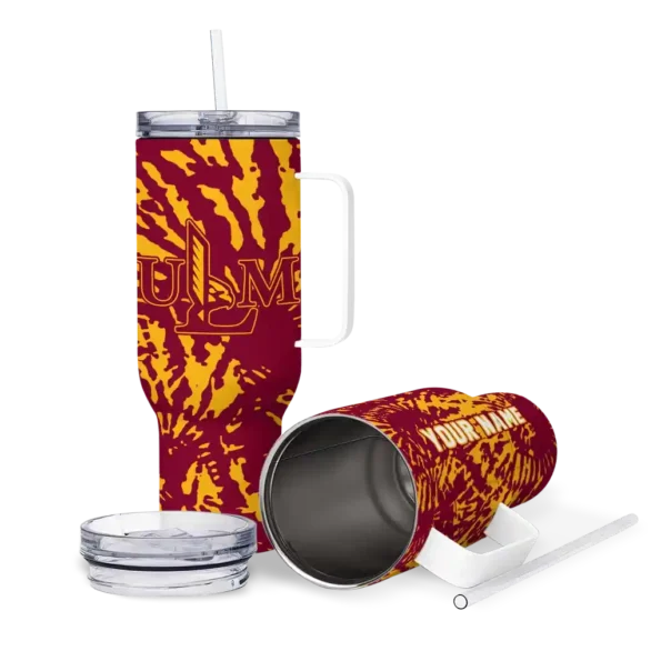 custom louisiana monroe warhawks burst swirl red curved tumbler high quality.webp