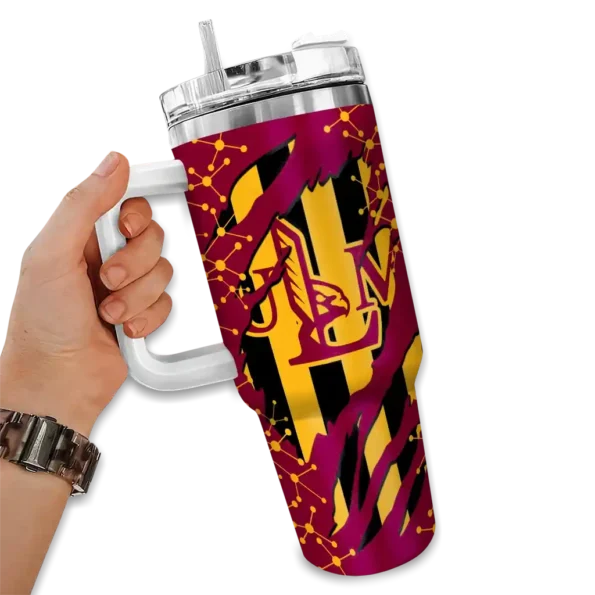 custom louisiana monroe warhawks claw cut red black curved tumbler fashion forward.webp