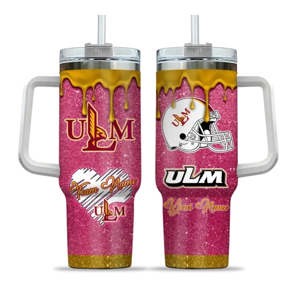 custom louisiana monroe warhawks heart helmet motif red curved tumbler best selling.webp