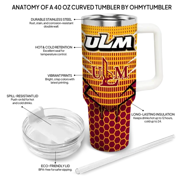 custom louisiana monroe warhawks hex texture red curved tumbler new arrival.webp