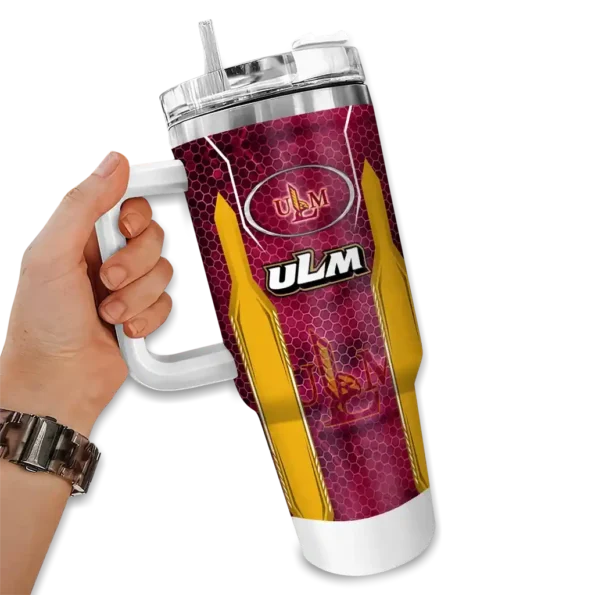 custom louisiana monroe warhawks hexagon armor red curved tumbler fashion forward.webp