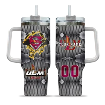 custom louisiana monroe warhawks superman shield red gray curved tumbler best selling.webp