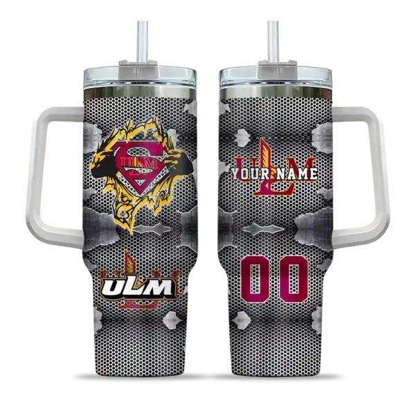 custom louisiana monroe warhawks superman shield red gray curved tumbler best selling.webp