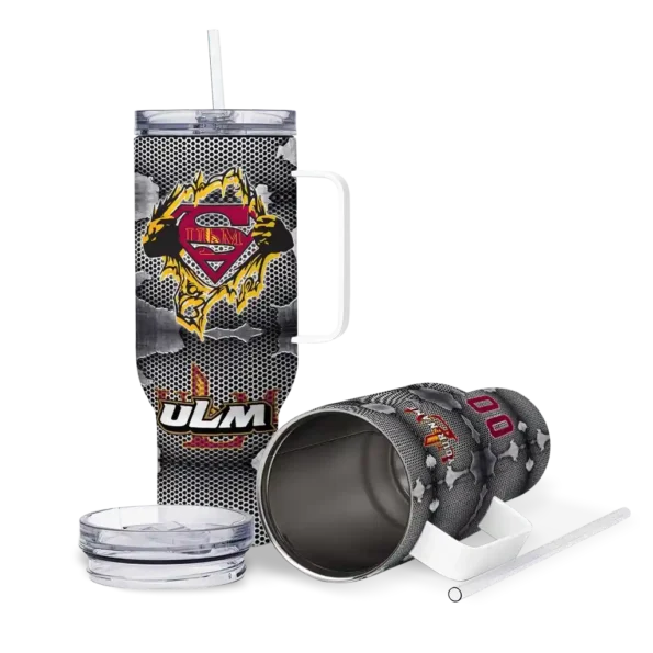 custom louisiana monroe warhawks superman shield red gray curved tumbler high quality.webp