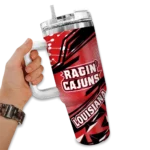 custom louisiana ragin cajuns abstract paths red curved tumbler best selling.webp