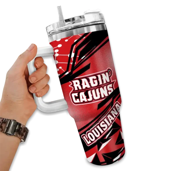 custom louisiana ragin cajuns abstract paths red curved tumbler fashion forward.webp