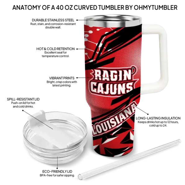 custom louisiana ragin cajuns abstract paths red curved tumbler new arrival.webp