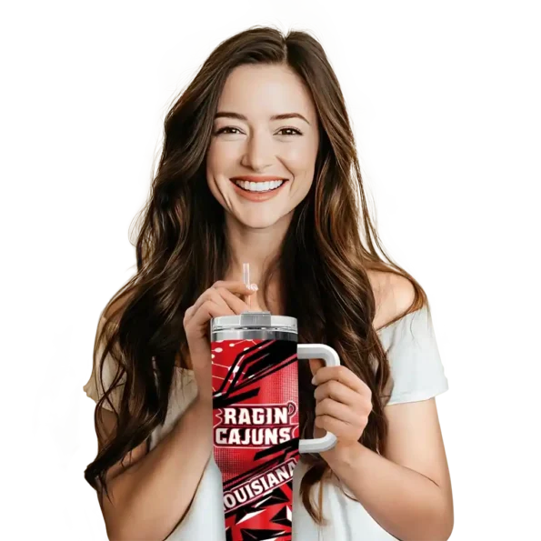 custom louisiana ragin cajuns abstract paths red curved tumbler premium grade.webp