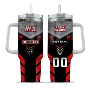 custom louisiana ragin cajuns arrow armor red black curved tumbler best selling.webp