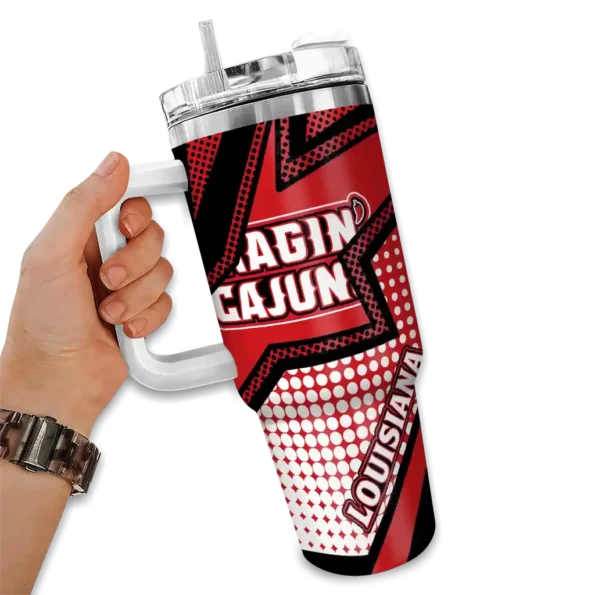 custom louisiana ragin cajuns arrow burst red curved tumbler fashion forward.webp