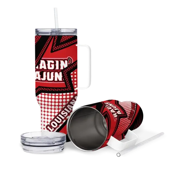 custom louisiana ragin cajuns arrow burst red curved tumbler high quality.webp