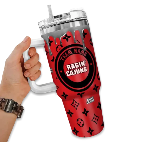 custom louisiana ragin cajuns bullseye drips red curved tumbler fashion forward.webp