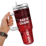 custom louisiana ragin cajuns chevron stripe red curved tumbler best selling.webp