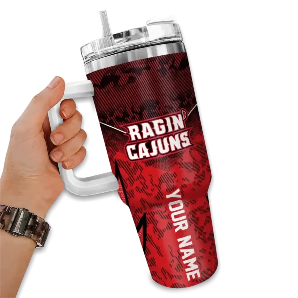 custom louisiana ragin cajuns chevron stripe red curved tumbler fashion forward.webp