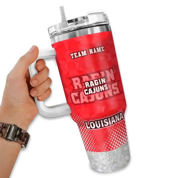 custom louisiana ragin cajuns geometric prism red curved tumbler fashion forward.webp