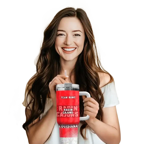 custom louisiana ragin cajuns geometric prism red curved tumbler premium grade.webp