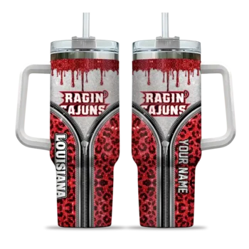 custom louisiana ragin cajuns leopard zipper red curved tumbler best selling.webp
