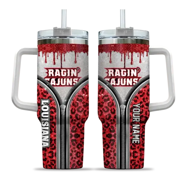 custom louisiana ragin cajuns leopard zipper red curved tumbler best selling.webp