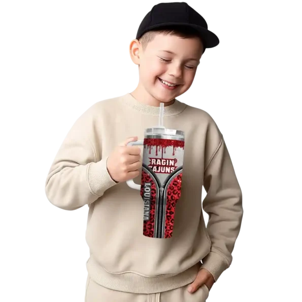 custom louisiana ragin cajuns leopard zipper red curved tumbler latest model.webp
