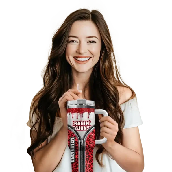 custom louisiana ragin cajuns leopard zipper red curved tumbler premium grade.webp